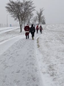 Santa walking at the Jingle Bell 5K