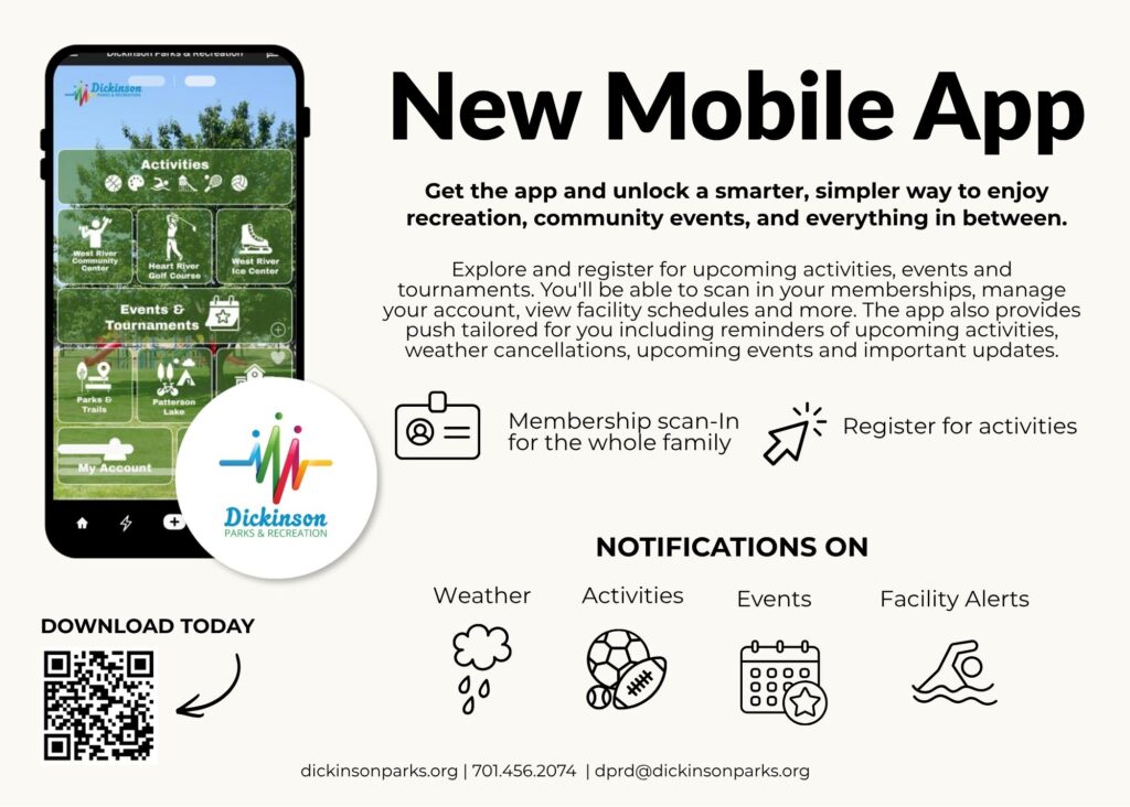 Graphic for Dickinson Park District's new mobile app